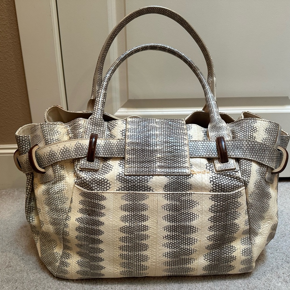 Authentic Salvatore Ferragamo Huge Apollonia Gray & Cream Bag - Picture 3 of 10